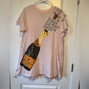 Queen of Sparkles Pink Dress with Sequin Champagne Design size XS